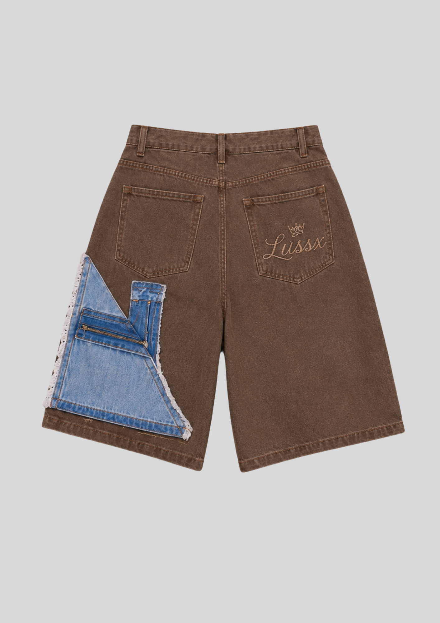 Patchwork Utility Denim Shorts