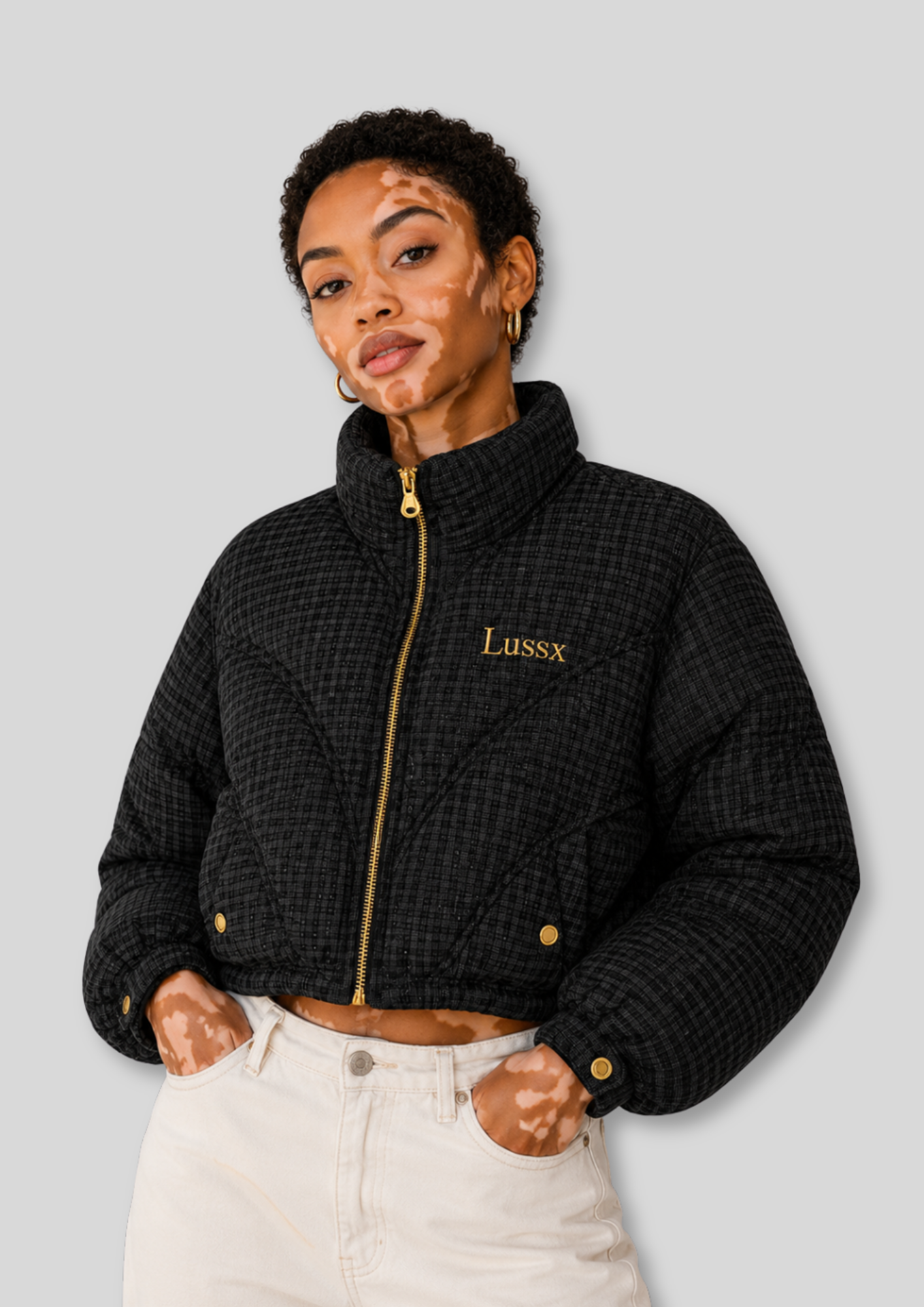 Riviera Check Cropped Puffer
