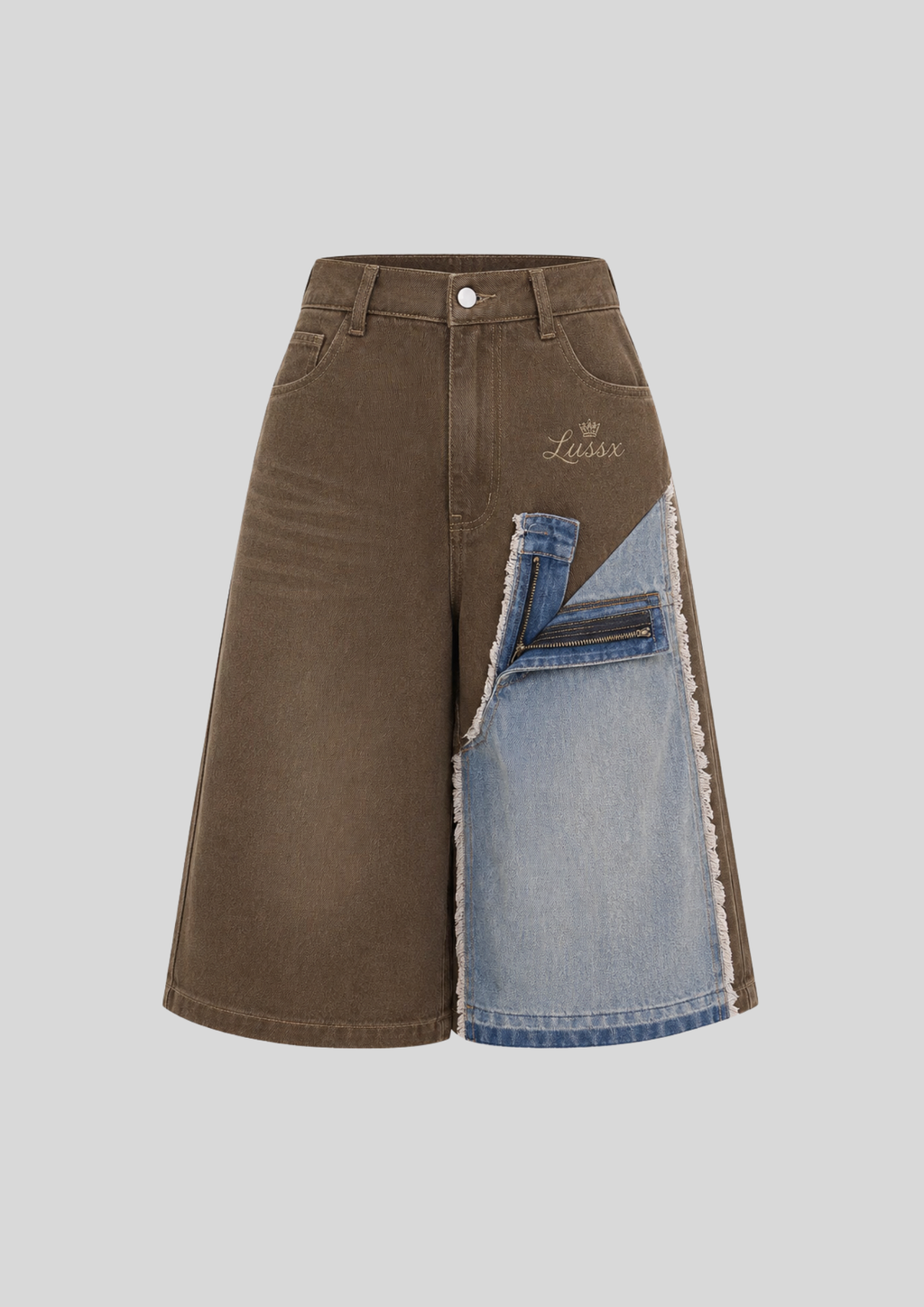 Patchwork Utility Denim Shorts