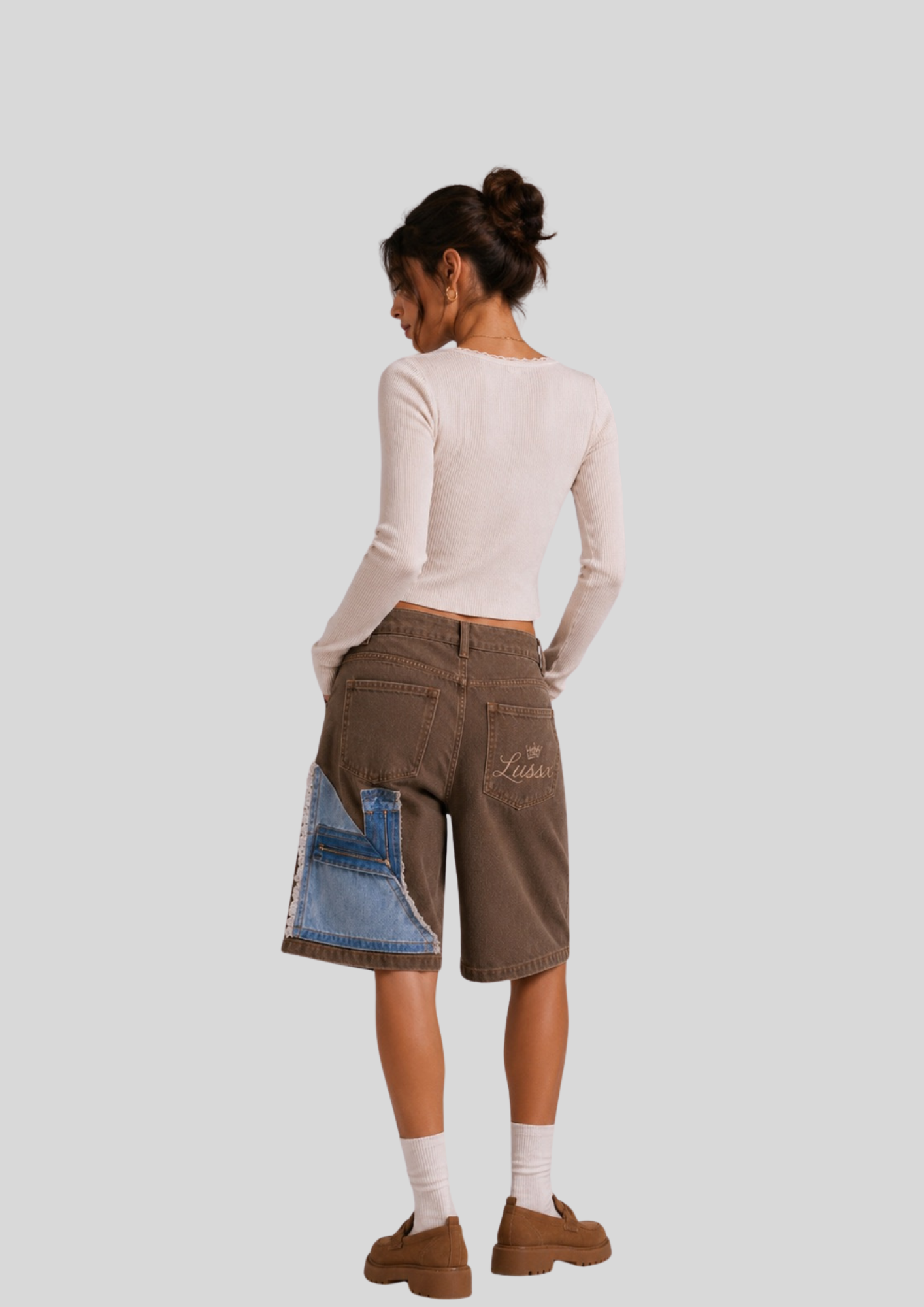 Patchwork Utility Denim Shorts