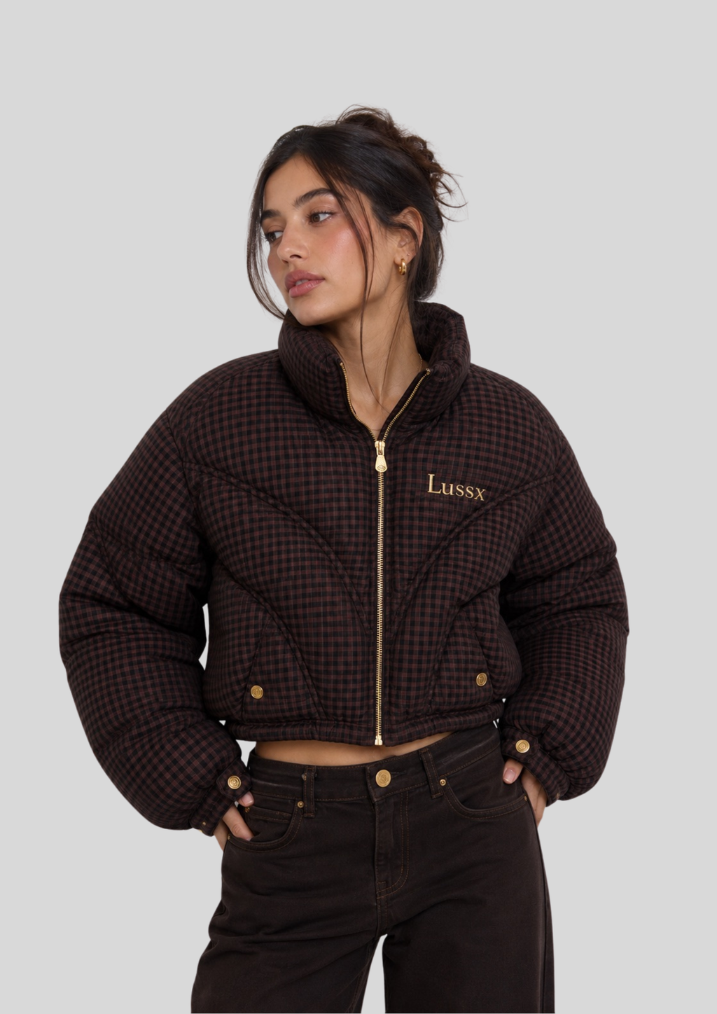 Riviera Check Cropped Puffer