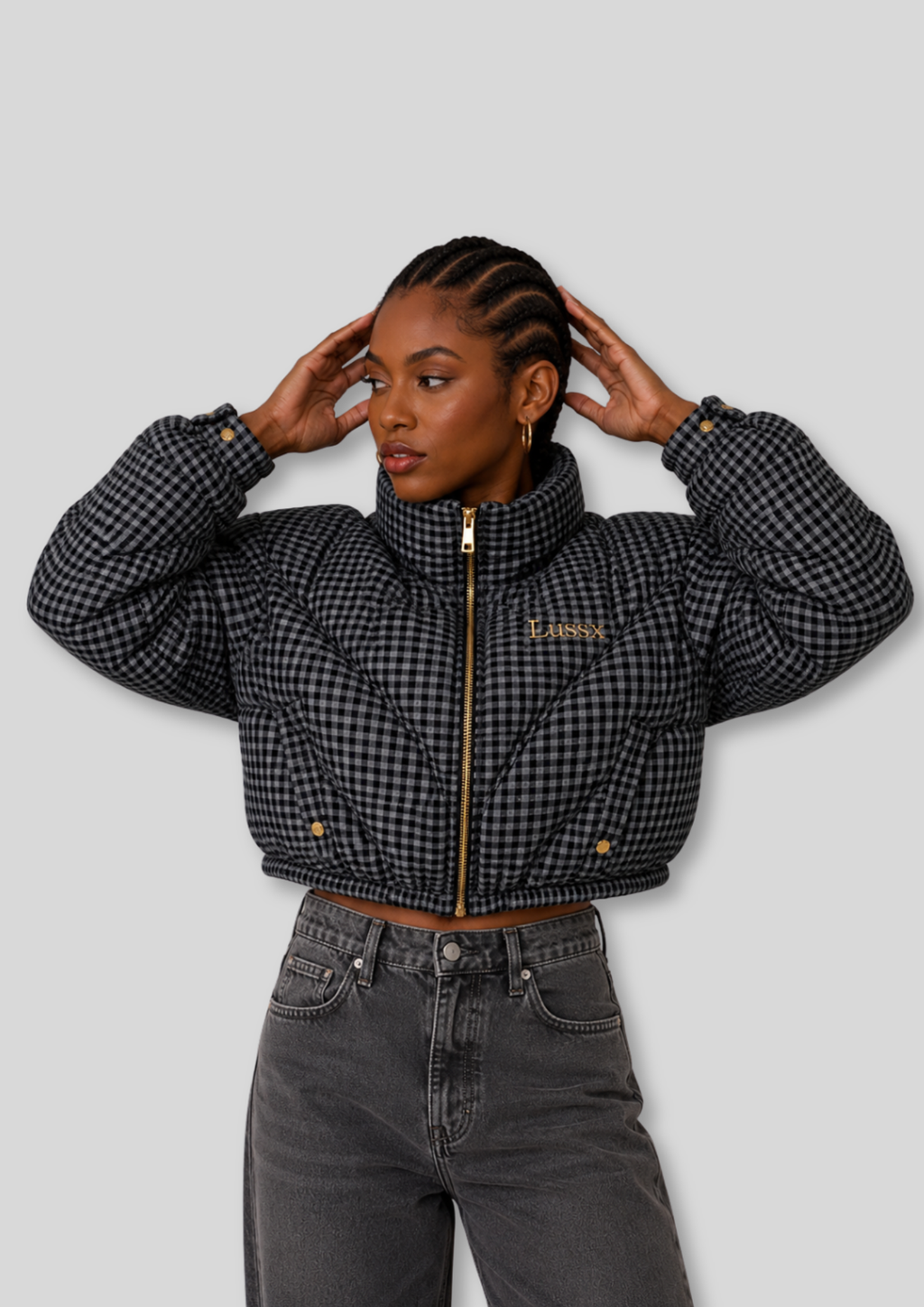 Riviera Check Cropped Puffer