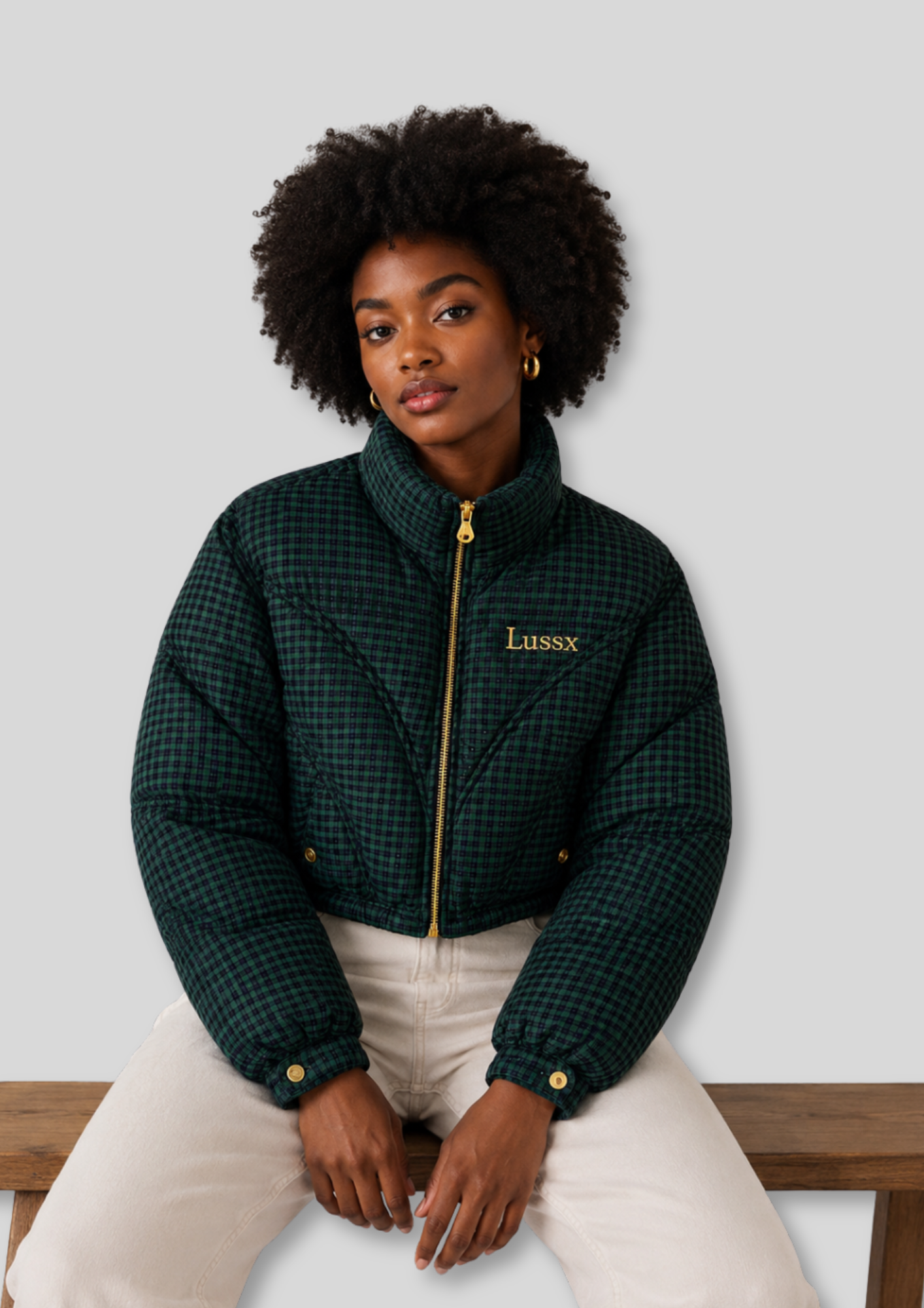 Riviera Check Cropped Puffer
